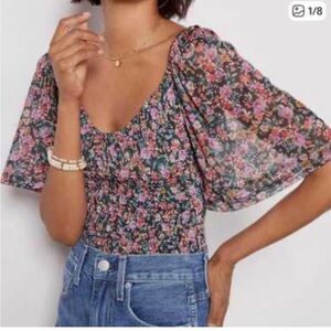 Evereve Floral Smocked Sleeve Top XL